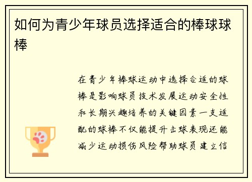 如何为青少年球员选择适合的棒球球棒